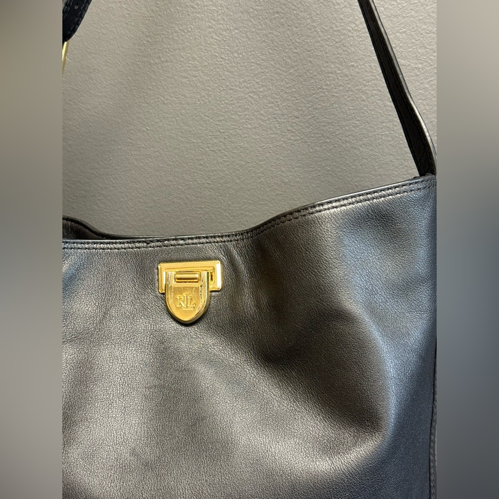 Ralph Lauren Leather Medium Harlow Hobo Black Bucket Bag Shoulder Handbag - Picture 6 of 9
